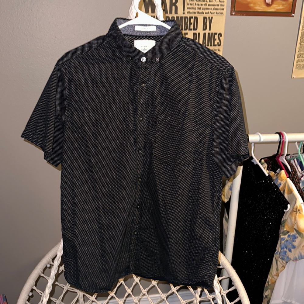 Large Denim and Flower casual button up shirt.
